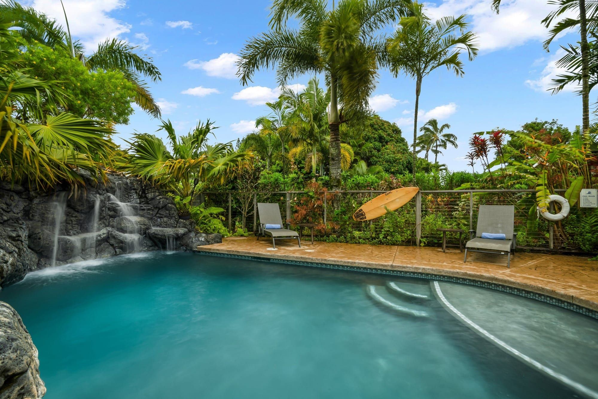 The pool and waterfall from the deep end
