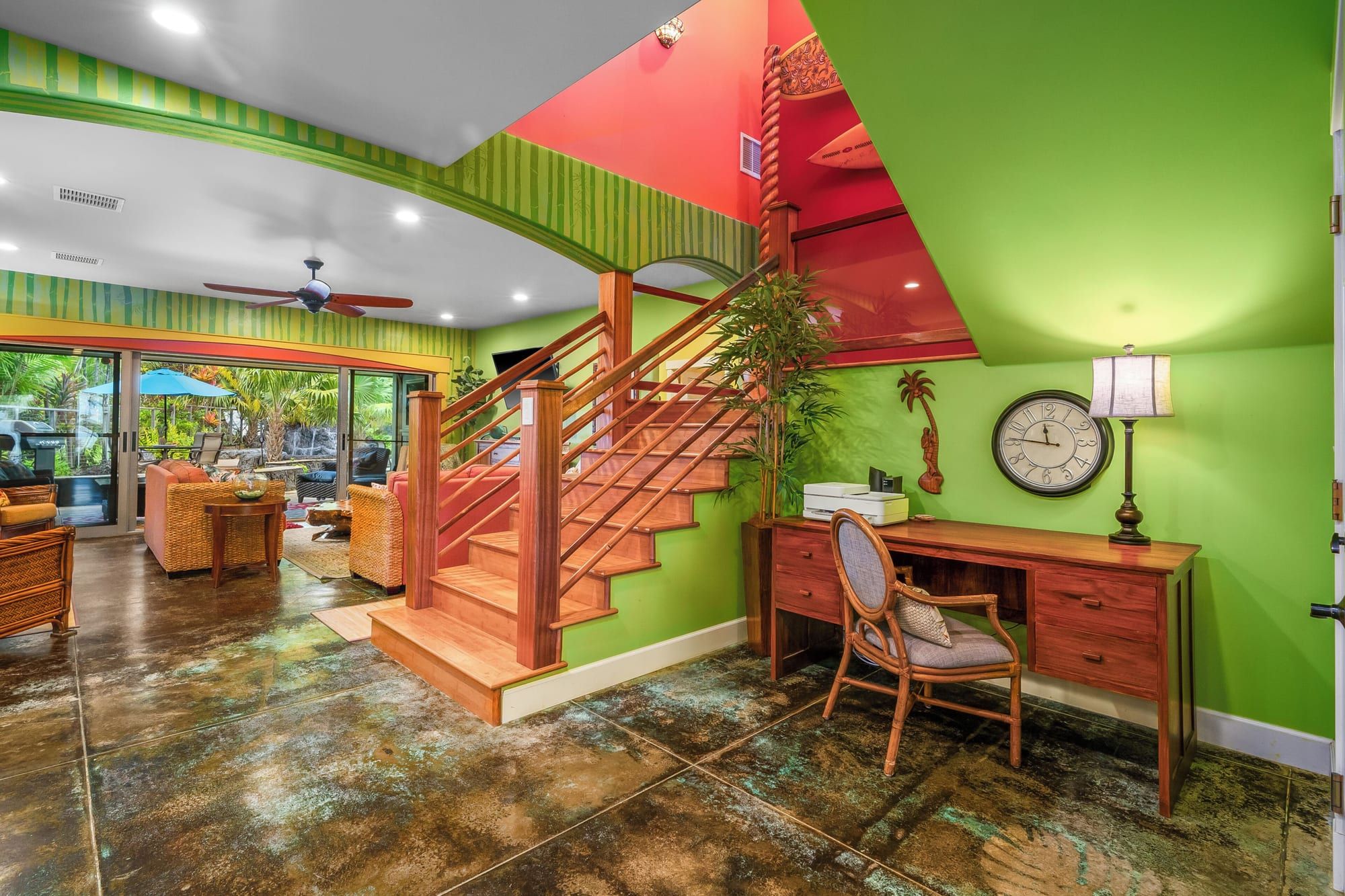 The staircase and a writing desk