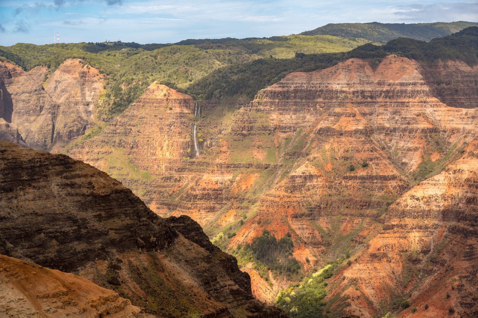 Red and green layered cliffs of Waimea Canyon
